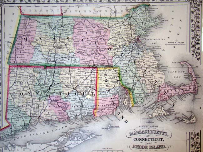A County Map of Massachusetts, Connecticut and Rhode Island published by Mitchell's in 1870